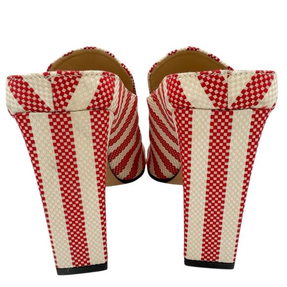 Sergio Rossi SR1 Red Stripe Canvas Mule Block Heel Slide Sandals Size EU 36 US 6 - Picture 4 of 13